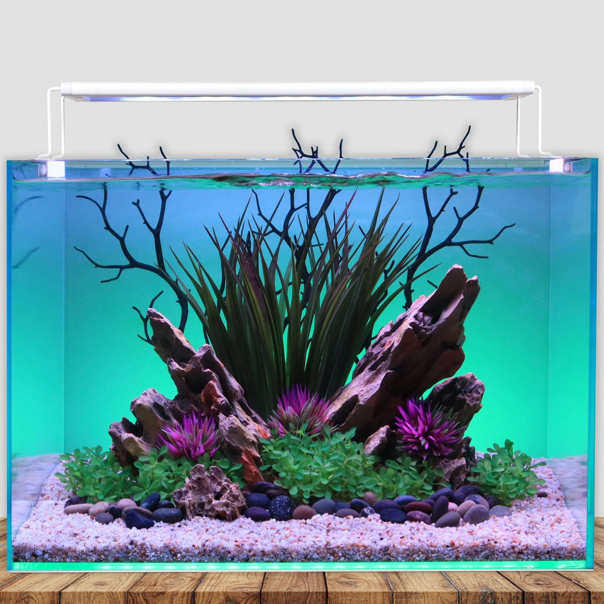Fountain Grass Aquarium Decor Medium Green with Weighted Base
